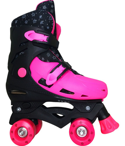 Patins Feminino Rosa Glitter 4 Rodas Ajustável Juvenil 