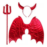 Set Disfraz Diabla Mujer 3 Piezas Halloween Diablita Rojo