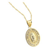 Medalla Virgen De Guadalupe Rosas Y Cadena 2mm 10k Amarillo