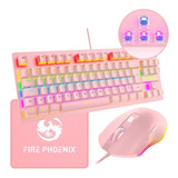 Kit De Teclado E Mouse Mecânico Abnt2 Gamer Rgb Switch Pink