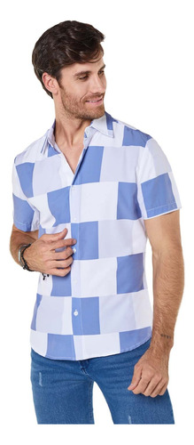 Camisa Caballero Blanco-azul Manga Corta Estampada 158510