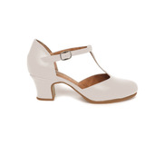 Zapatos De Folklore - Jazz Cuero Beige - Taco 5,5 Cm