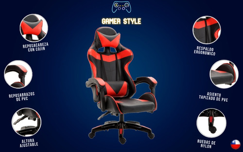 Silla Gamer Ultimate Racing Roja, Reclinable.