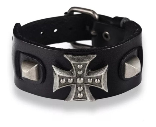 Pulsera Caballero Templario Cruzadas Cuero Ajustable