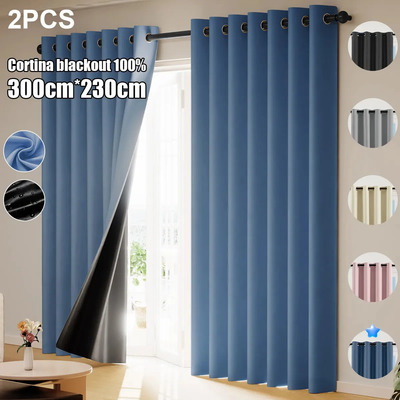 2pcs Cortinas Blackout Azul 300*230cm Para Sala Y Recámara, Económicas, Bloqueo Luz y Privacidad BCFETY | Envío gratis