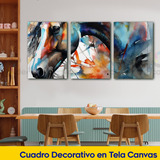 Set De 3 Cuadros Caballos Art Canvas Abstracto Sala 60x40 T9