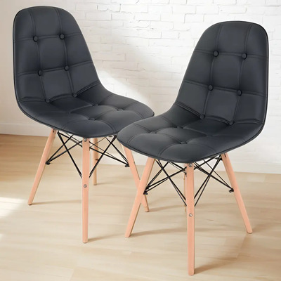 Set De Sillas Estilo Eames De Botones Tapizadas En Vinipiel Estructura de la silla Negro | Envío gratis