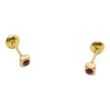 Aros Aritos De Oro 18k Laminado Mujer Nena Con Piedra Rubi 