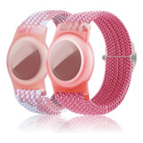 Pulsera Compatible C/air Tag Nailon,ajustablex2,blanco/rosa