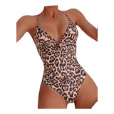 Vestido De Baño Traje Enterizo Escote Cruzado Leopardo 046