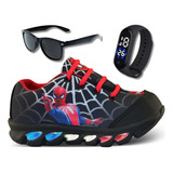 Tenis De Led Infantil Masculino Homem Aranha +relogio+oculos