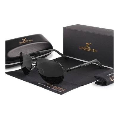 Anteojos de Sol Polarizados Kingseven Polarizado Negro Diseño Liso Armazón Negro y Lente Gris | Meses sin interés