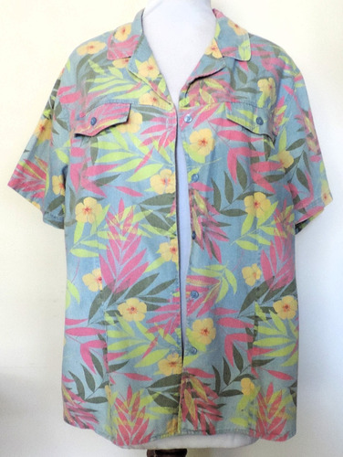 Camisa Guayabera Celeste Con Flores