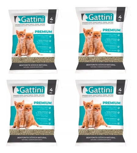 Gattini Premium Piedras Aglomerantes Bentonita Pack 4kg X4u