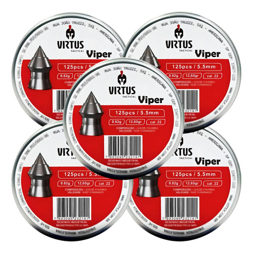 Kit 5 Chumbinhos Virtus Viper 5.5mm 125un/cd - Votex