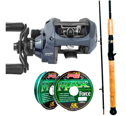 Kit Pesca Esportiva Carretilha Ventura Vt5 Vara 30lbs +linha