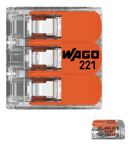 Conector Wago Compacto Emenda 3 Fios Modelo 221-613 20un 6mm