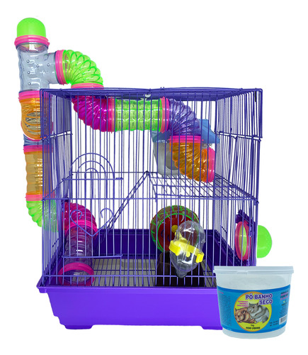 Kit Hamster Gaiola 2 Andares E Banho A Seco 1kg Savana Pet