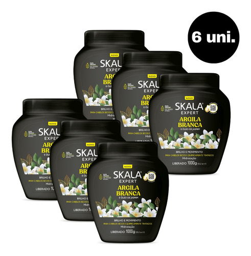 Kit 6 Creme Skala Argila Branca E Óleo De Jasmim 1kg