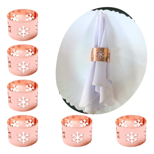 Kit 6 Anel Metal Porta Guardanapo Rose Gold Natal Mesa Posta