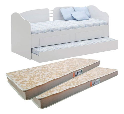 Sofá Cama C/ Colchões Ditália Solteiro Cama Aux Cm-08 Branco