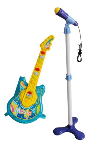 Kit Com Guitarra E Microfone Musical Infantil Importway Azul