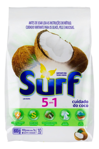 Sabão Em Pó Surf Cuidado Do Coco Pacote 800g Atacado Revenda