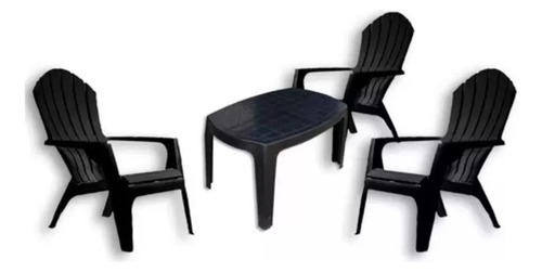 Combo 3 Silla Miami Negra Plastico Mascardi 1 Mesa Ratona