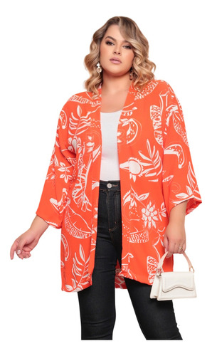 Kimono Plus Size Feminina Estampas E Liso Moda Confortável