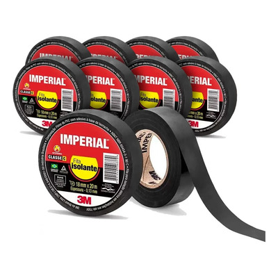 Kit 10 Rolos Fita Isolante Imperial 18mm X 10m Preta 3m