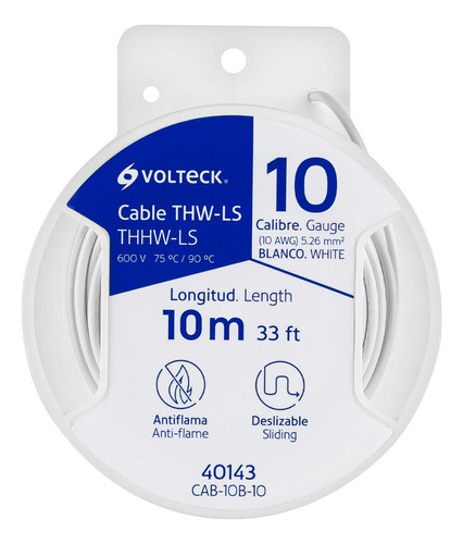 Carrete Con 10 M De Cable Thhw-ls 10 Awg Blanco, 40143