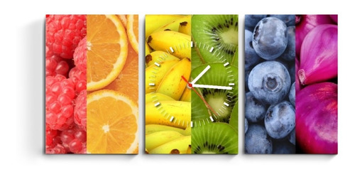 Reloj 60x30 Deco Triptico Cocina Frutas Verduras Moderno +