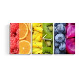 Reloj 60x30 Deco Triptico Cocina Frutas Verduras Moderno +