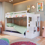 Cama Treliche Infantil Com Escada E Cama Auxiliar Branco