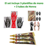3 Plantillas Stencil Mano + 3 Tubos Henna Tatuaje Temporal