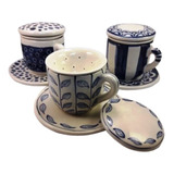 Vajilla En Ceramica Artesanal, Taza, Plato, Colador Y Tapa