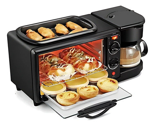 Máquina Desayuno 3 En 1 Sokany Cafetera Mini Horno Parrilla