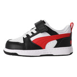 Zapatilla Puma  Rebound V6 Niños Td Negras/blancas/roja