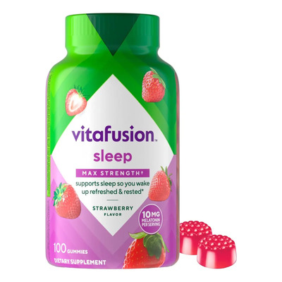 Vitafusion Max Strength 10mg Melatonin Gummies, Sabor a Fresa, Suplemento Vitamínico de Melatonina para Adultos, sin sabores artificiales, sin gluten, 100 Unidades, Suministro para 50 Días, | Envío gratis