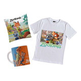 Combo Zootopia Remera Con Taza Y Almohada Pelicula Disney