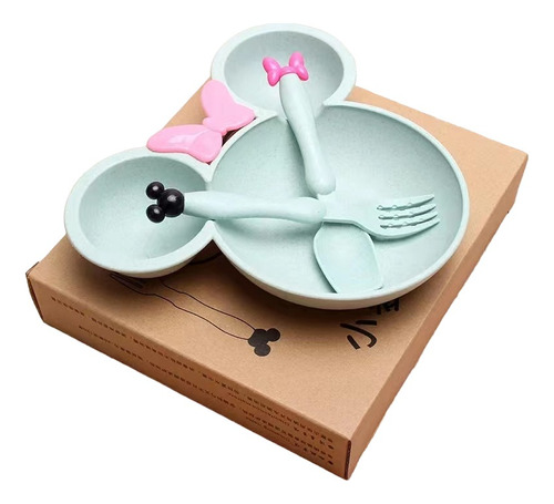 Set Plato Bebe Comida Paja Trigo Ecologico Cuchara Tenedor