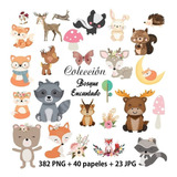 Kit Colección Cliparts+papeles Animales Bosque Encantado