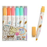 Kit Marca Texto Com Carimbo Fofo 6 Cores Papelaria Kawaii 