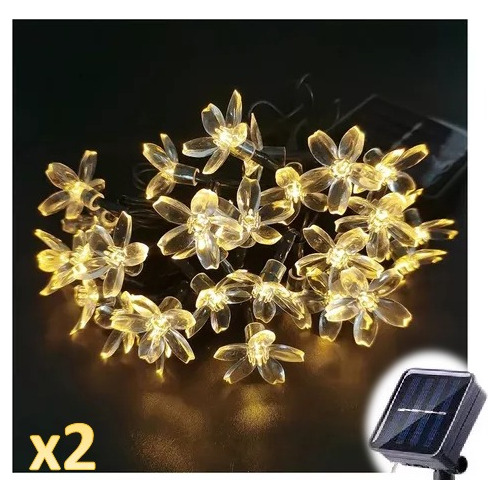 Pack X2 Guirnalda Luces Led Solar Flores 6mts 30led Luces