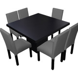 Juego Comedor Mesa Cuadrada Db 130x130 + 6 Sillas Ecocuero