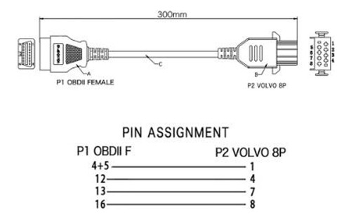 Cable Adaptador Volvo Camiones 8 Pines A 16 Pines Obd2 Foto 3