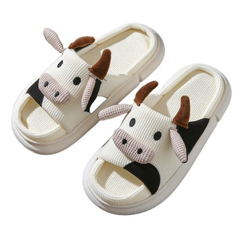 Pantuflas De Vaca Para Mujer Suaves Cómodas Lino Mudas