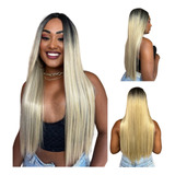 Peruca Lace Wig Ombre Loira 70 Cm Sem Brilho