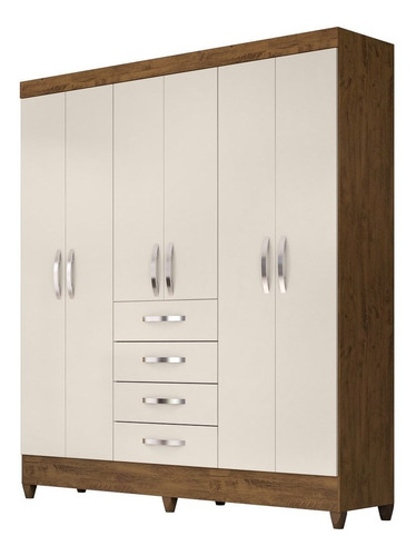 Guarda Roupa Casal Avaí 6 Portas Castanho Wood/baunilha - Mo