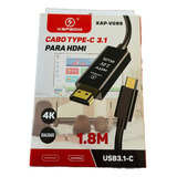 Adaptador Cabo Usb Tipo C Para Hdmi 4k 3.0 Alta Qualidade 